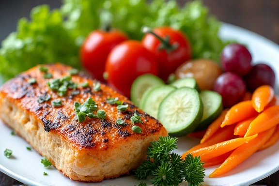 Zdjęcie zdrowego posiłku pełnego warzyw i owoców